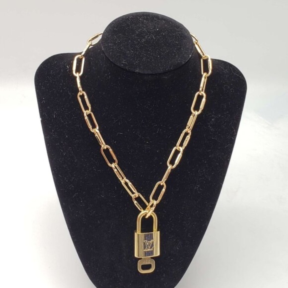 Authentic Louis Vuitton Lock and Key Gold Color with Gold Plated Chain Necklace